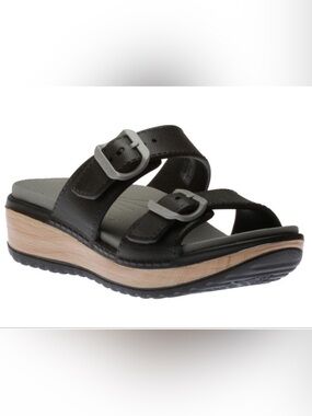 Kandi Black EVA Double Strap Slide Sandal Size 37 6.5 Sport Beach Casual Slip On